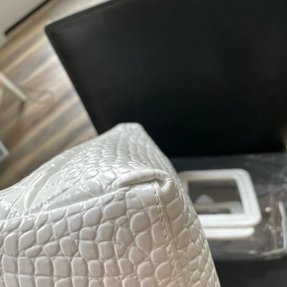 STAUD Clear PVC Tote with White Croc-Embossed Pouch
